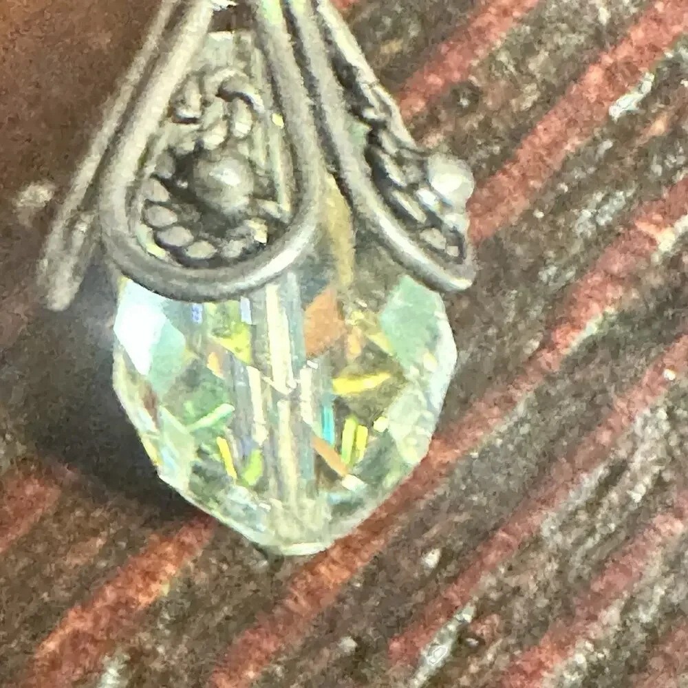 Vintage Faceted Crystal Drop Earrings Iridescent Aurora Borealis Dangle Pierced